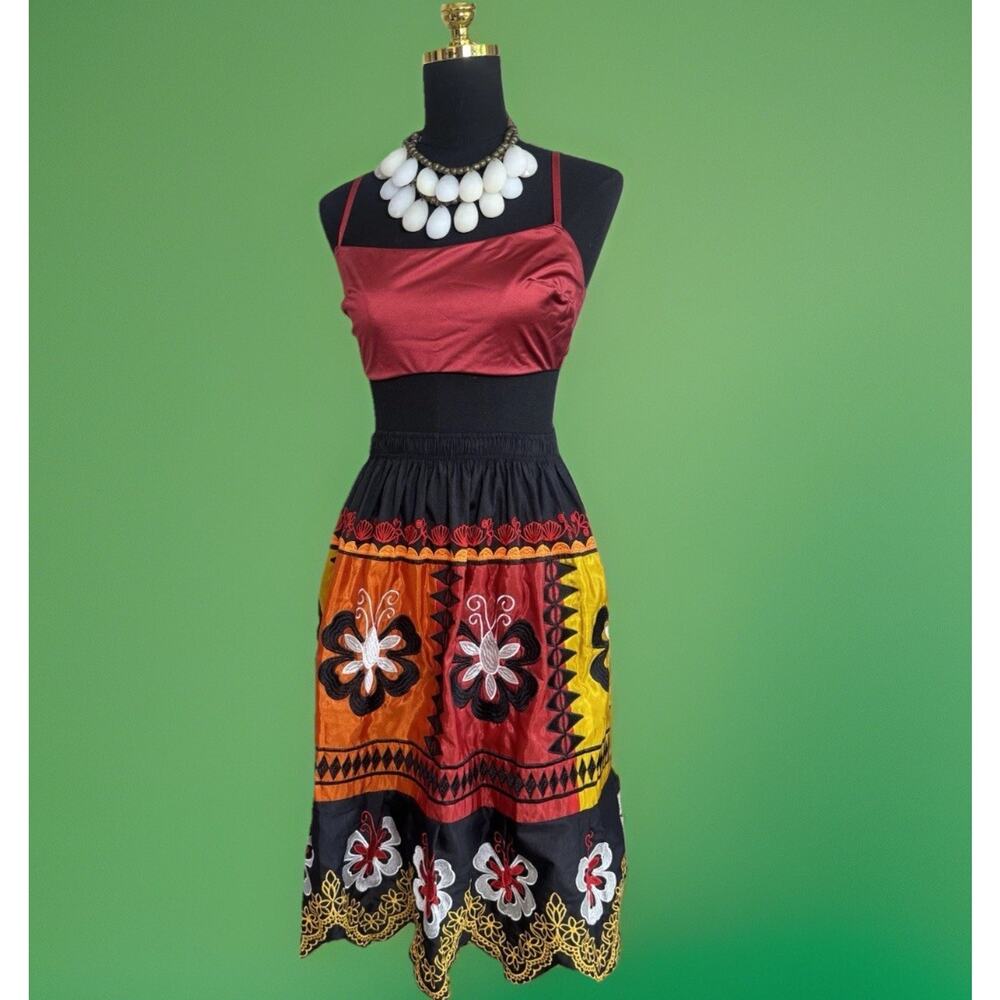 Vintage Embroidered Color Rich Skirt - Wearable African Folk Art - Boho Festival